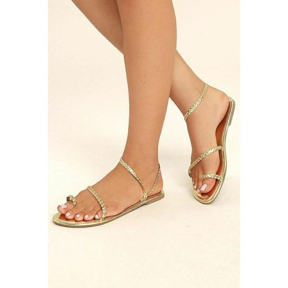 Lulu's‎ Sandals Mirela Gold Flat Vegan Sandals